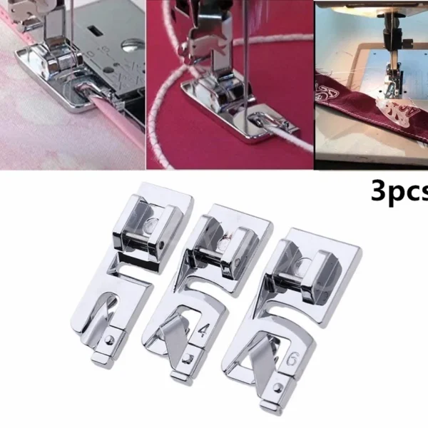 3Pcs sewing accessories Narrow Rolled Hem Sewing Machine Presser Foot Set Household sewing tools embroidery hoop 5BB5569