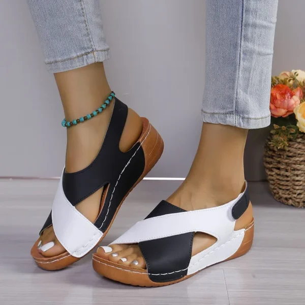 Women's Contrast Color Wedge Sandals Summer Peep Toe Non Slip Beach Shoes Woman Comfortable Platform Roman Sandalias Mujer