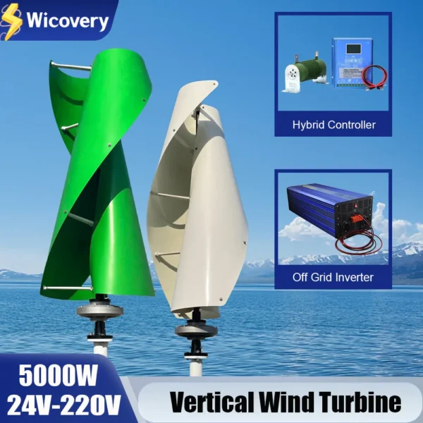 3000W 5000W Vertical Axis Wind Turbine 48V 110V 220V Alternative Energy Generator 220V AC Output Household Complete Set System