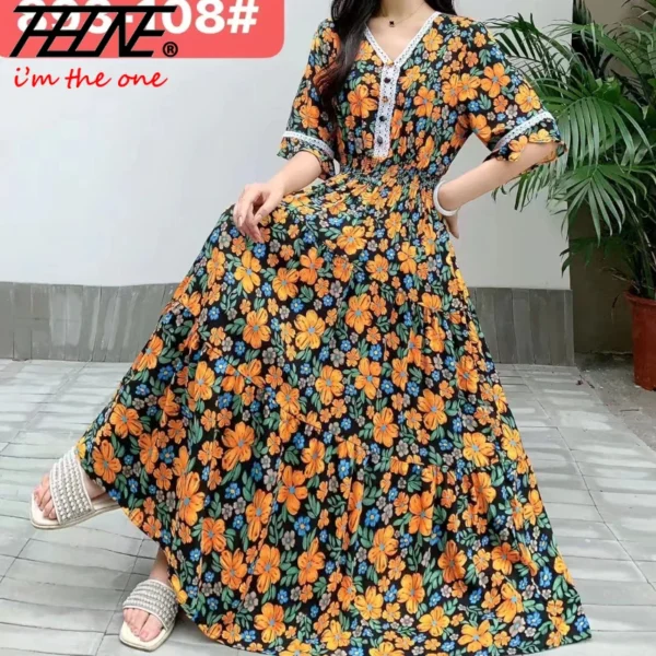 Summer Indian Dress Women Clothes Ropa De Muje Boho Long Vintage Korean Fashion Beach Style Casual Bohemian Floral Robe Dresses