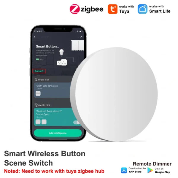 Tuya ZigBee Wireless Scene Switch Push Button Automation Scenario Controller Battery Powered Intelligent Linkage Tuya Devices