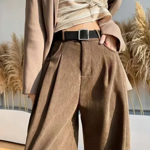 Elegant Wide Leg Pants for Women 2024 Autumn New Maillard Full Length Trousers Winter Women's Baggy Pants with Velvet Sweatpants