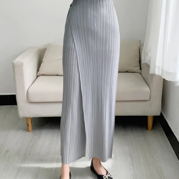 ALSEY Miyake Pleated Wide Leg Ankle-length Pants for Women Autumn New Simple Elastic Waist Solid Color Straight Female Trsouser