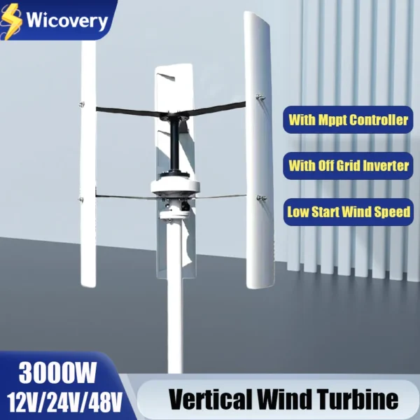 Low Noise 2KW 3KW 12V 24V 48V Vertical Axis Wind Energy Turbine Generator 3000W Coreless Low RPM Upright Windmill for Home Farm