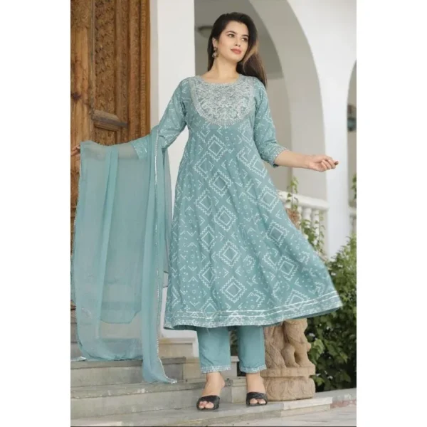 3 Piece Set Indian Women Anarkali Kurti Pant & Dupatta Wedding Party Wear Dress