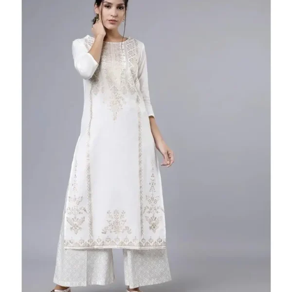 Elegant Indian Women's Clothing Ethnic Style Gold Printing Traditional Kurta Include Shirt Pants
