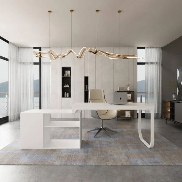 55.1 in. L-Shaped Gray Wood Computer Desk Writing Desk Office Executive Desk W/Removable Tabletop, Shelves, 3-Drawers
