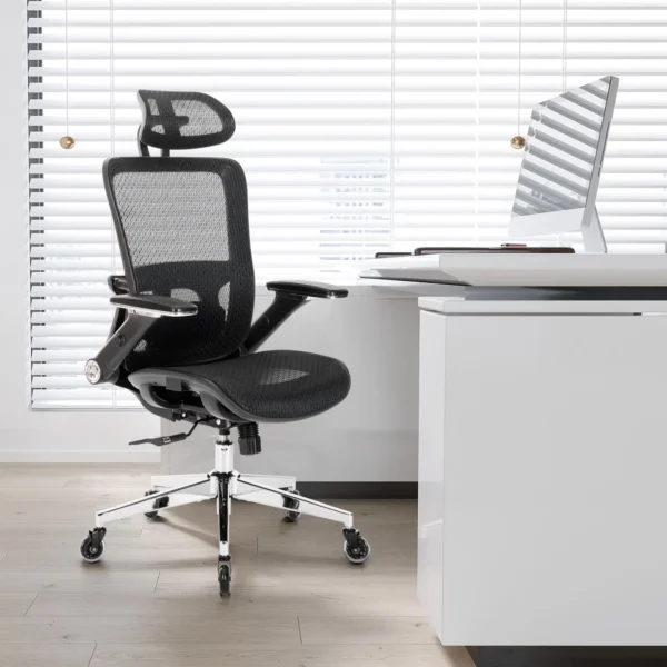 Ergonomic Mesh Office Chair, High Back - Adjustable Headrest with Flip-Up Arms, Lumbar Support and blade Wheels