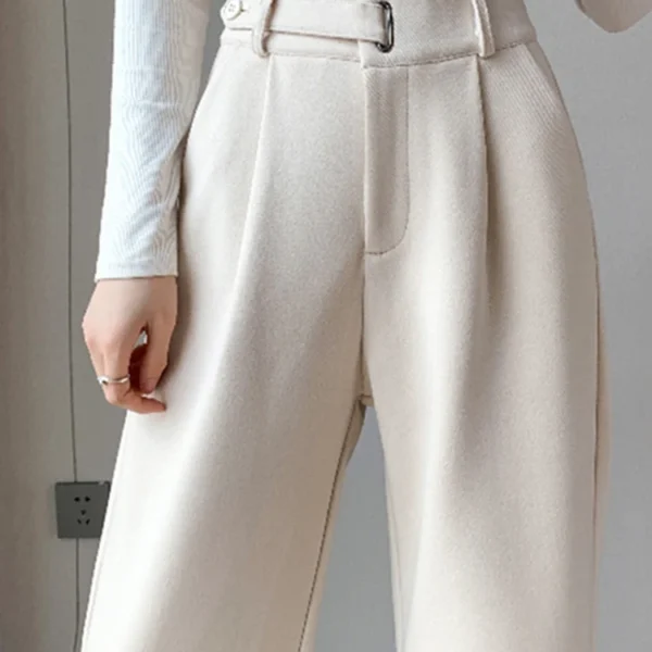 Jielur Winter Thick Loose Casual Female Wide Leg Pants Pure Color Chic Buttons Straight Slim Fashion Women Pants Black Apricot