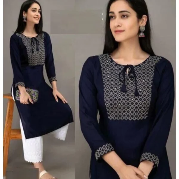 Women's Top Fully Sewn with Indian Hand Embroidered Kurta Pants Dress