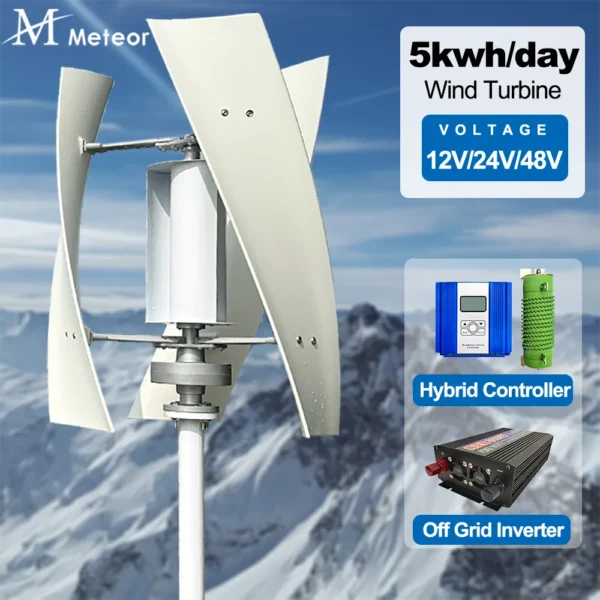 1000W Vertical Wind Turbine Generator 12V 24V 48V Free Energy Magnetic Generator For Home use Inverter 220V 230v Complete Set