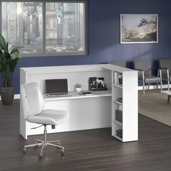 Studio C 72W Reception Desk with Shelves in White