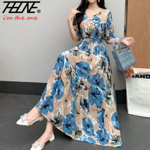 Dresses for Women Robe Indian Korean Bohemian Floral Cotton Beach Chinese Style Casual Vintage Dress V-Neck Vestidos De Mujer