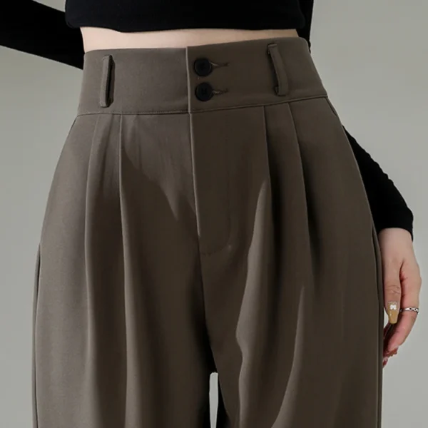 Jielur High Waist Wide Leg Pants for Women New Loose Straight Coffee Trousers Autumn Double Buttons Casual Suit Pants Female