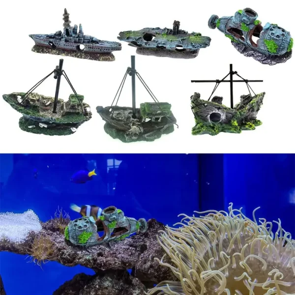 Resin Pet Supplies Landscaping Accessories Fish Tank Decoration Wreck Ships Fish Hiding Cave Aquarium Ornament