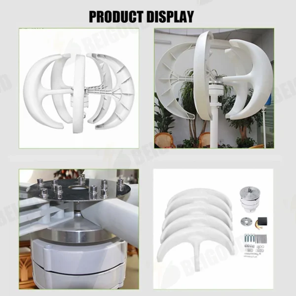 5000W 12V/24V 5 Blades Wind Turbine Generator Complete Set Windmill 220V Generate TURBIN Vertical Axis Wind Turbine